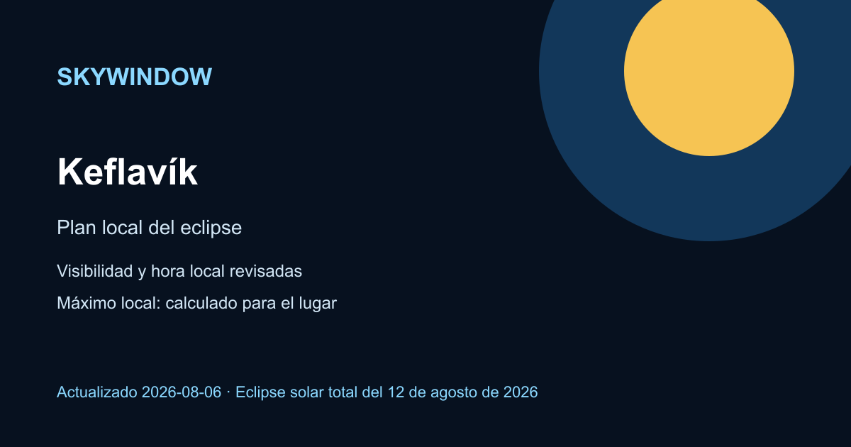 Resumen de SkyWindow para observar el eclipse de 2026 en Keflavík