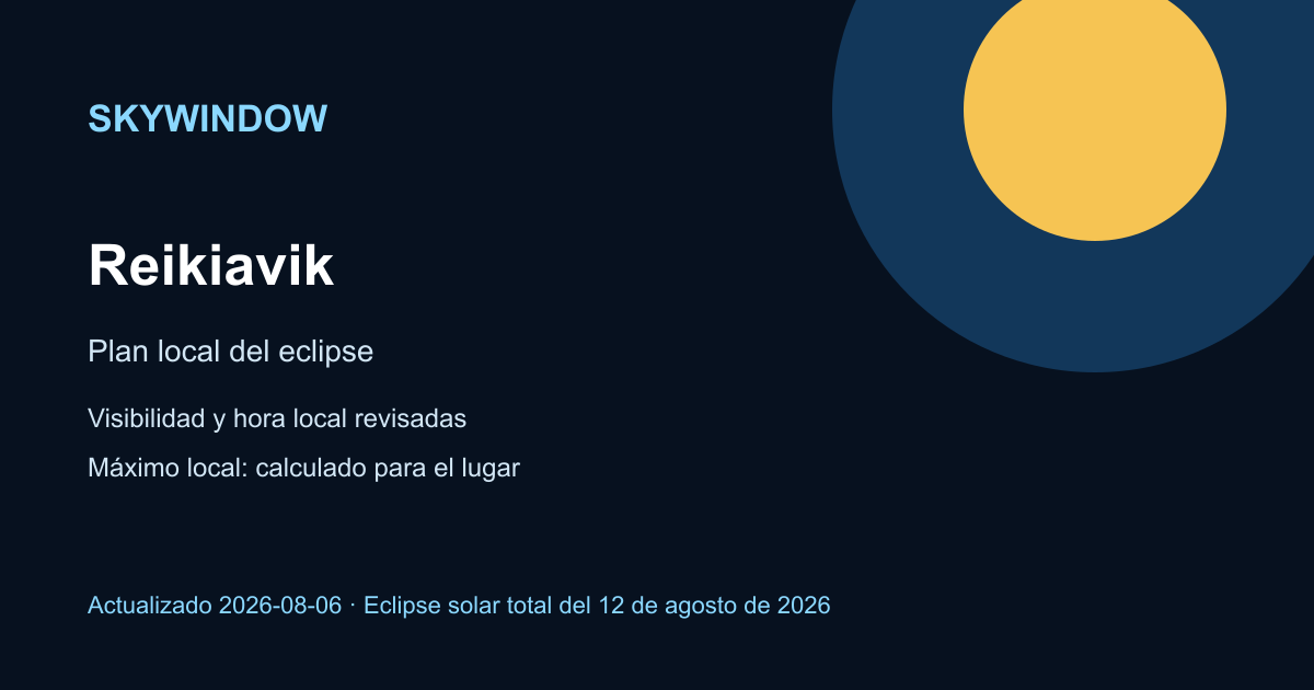 Resumen de SkyWindow para observar el eclipse de 2026 en Reikiavik