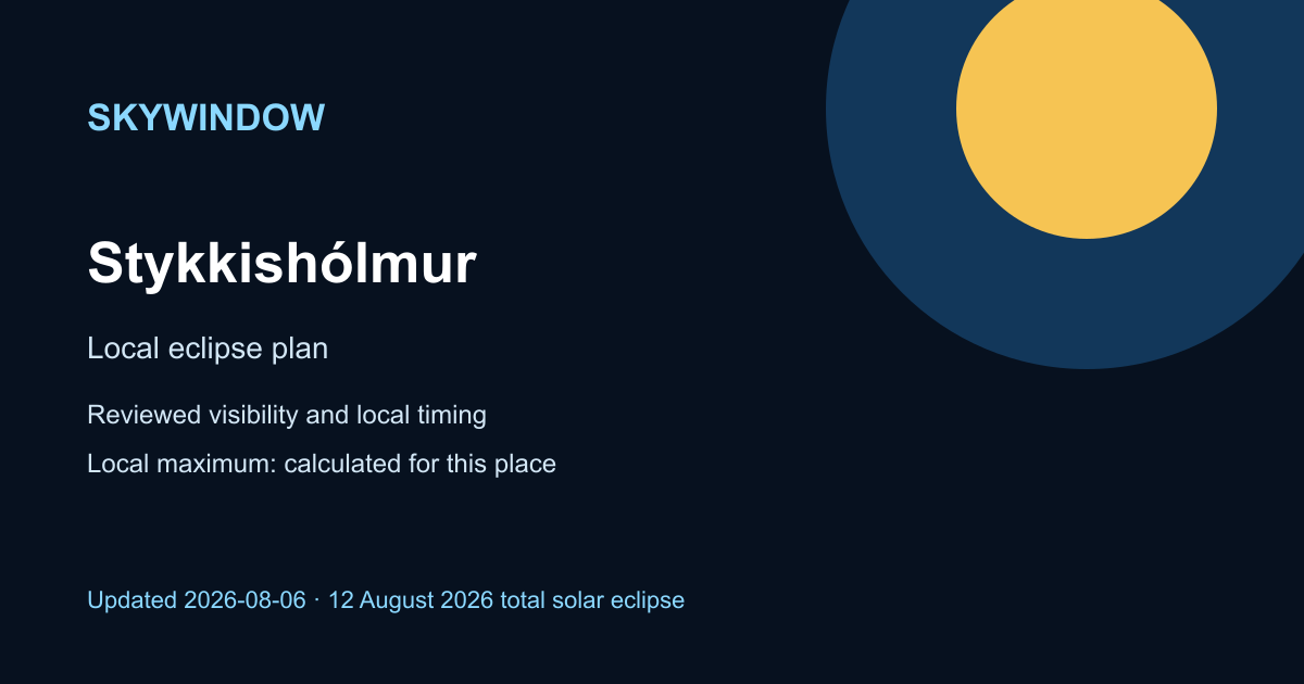 SkyWindow 2026 eclipse outlook for Stykkishólmur